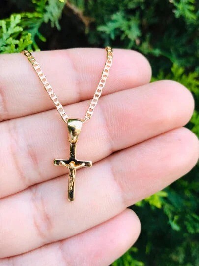 Crucifix Necklace 14K Pendant Chain GF Charm Gifts Religious Elegance Stelish