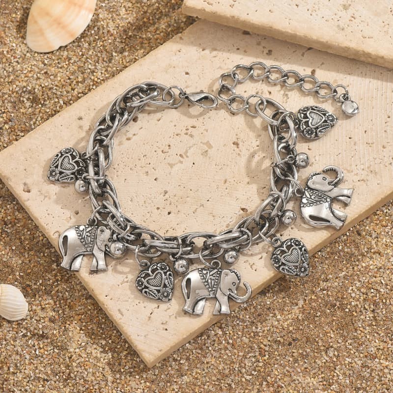 Elegant 925 Plating Silver Beach Sandal Heart Anklet Foot Bracelet Vintage Women