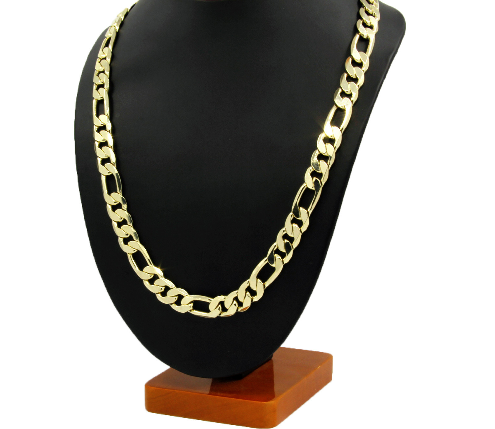 Mens 14K Gold Plated 3mm To 12mm Figaro Link Necklace Chain 24 Or 30 Inch