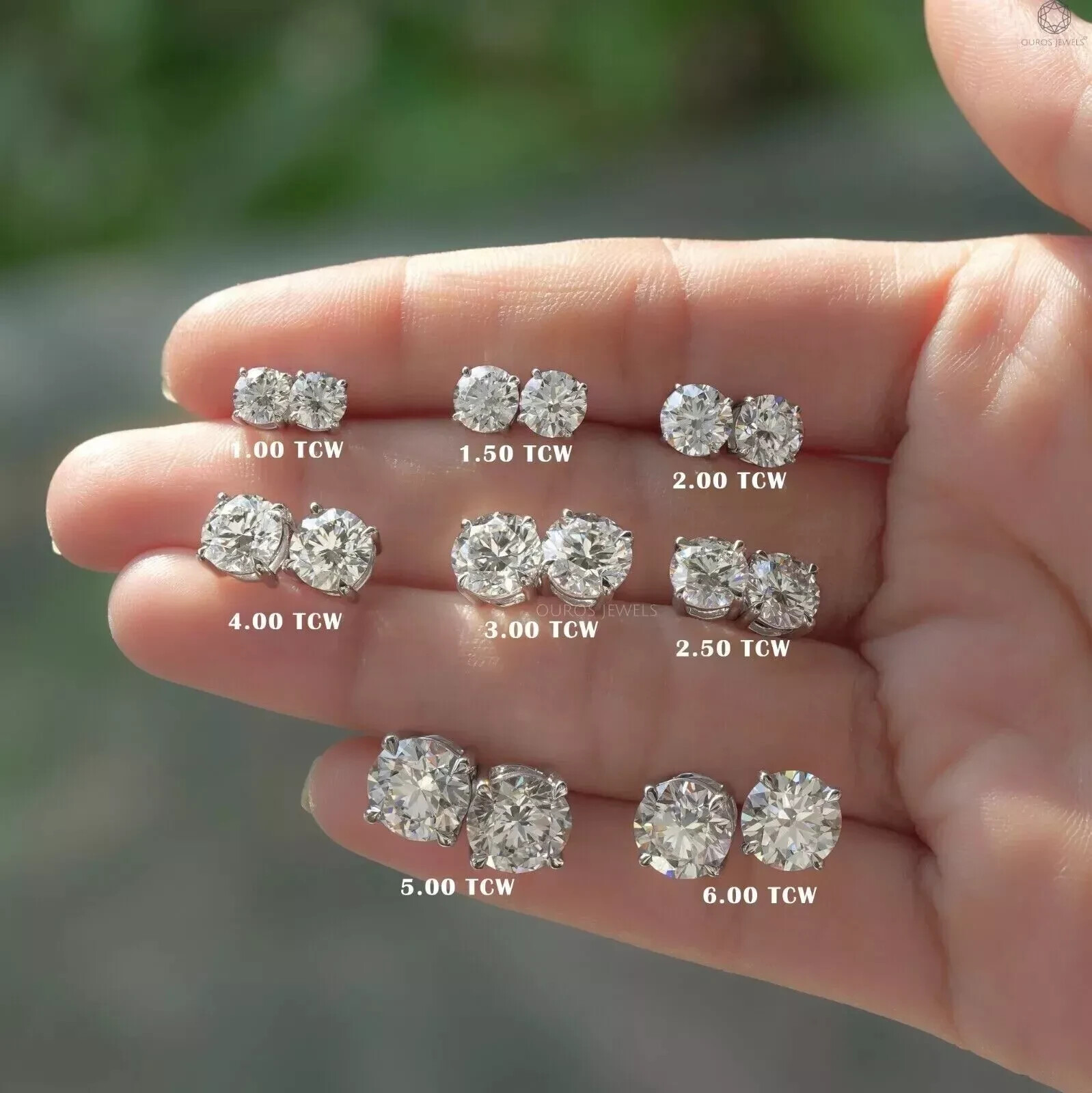 3 CTTW Lab Grown Diamond Stud Earrings Round E VS1 IGI 14K White Gold