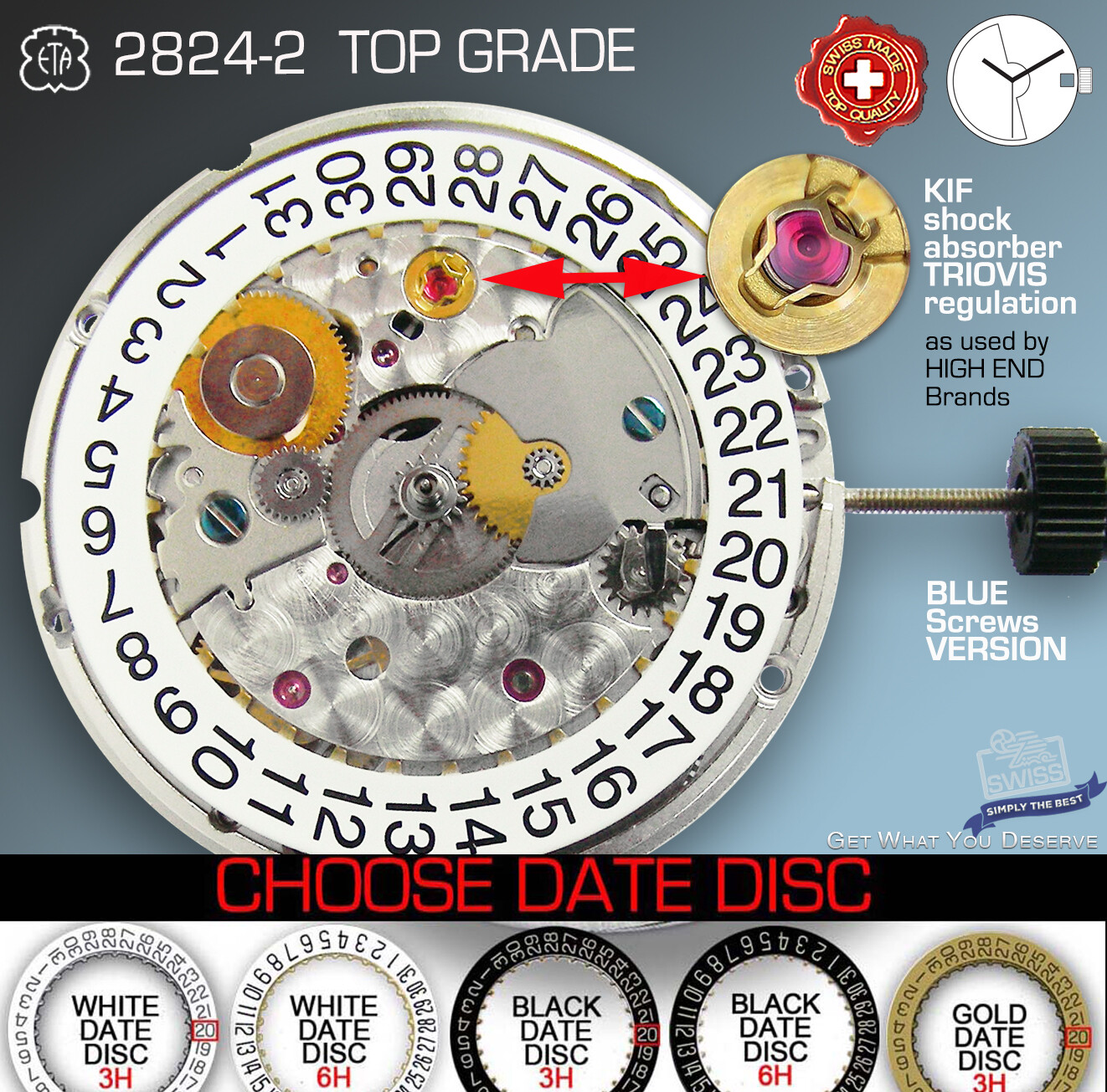 MOVEMENT AUTOMATIC ETA 2824-2 TOP GRADE, TRIOVIS REGULATING, 5 DATE VARIATION