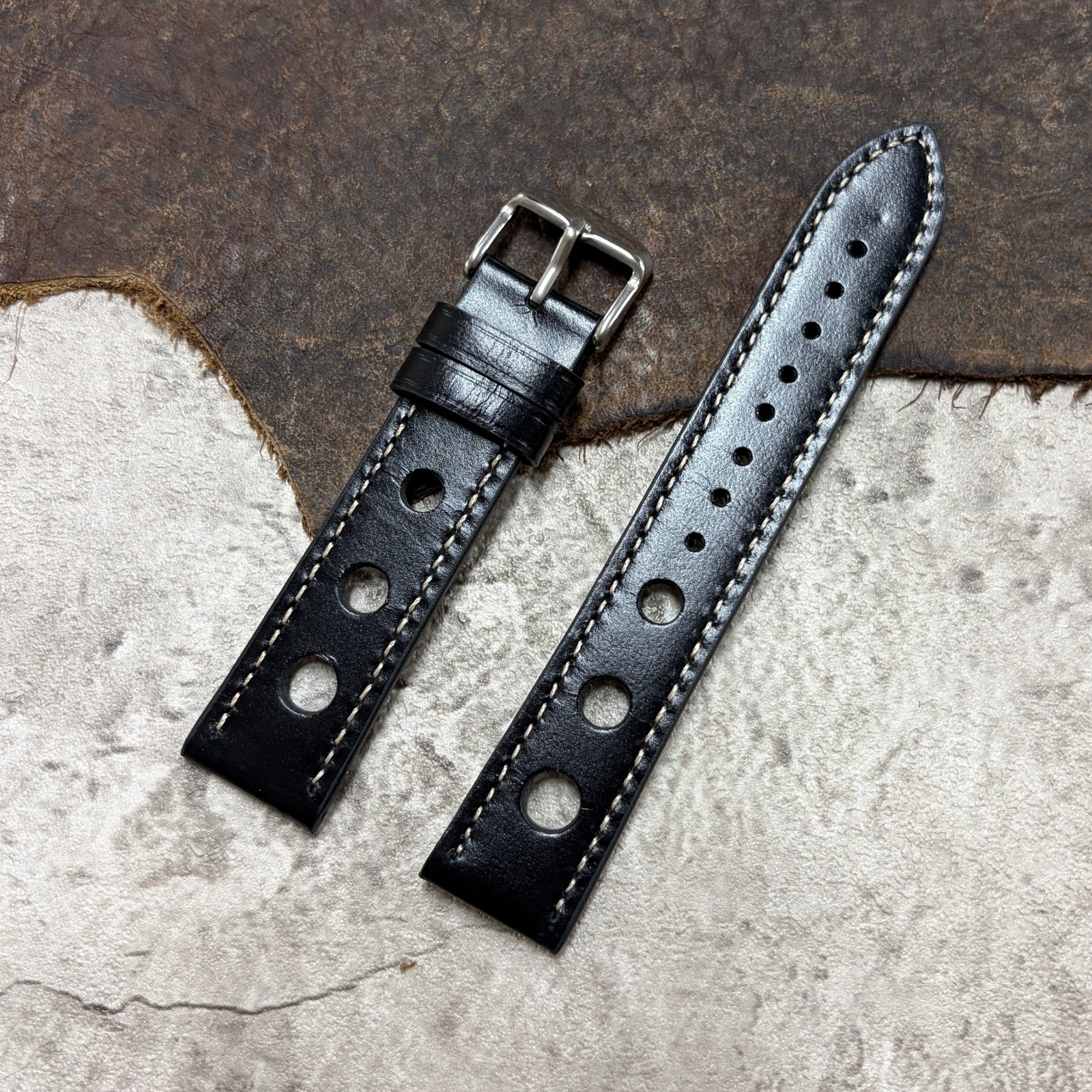 Size 20/22mm Racing Sport Rally Genuine Cow Leather Watch Strap/Band