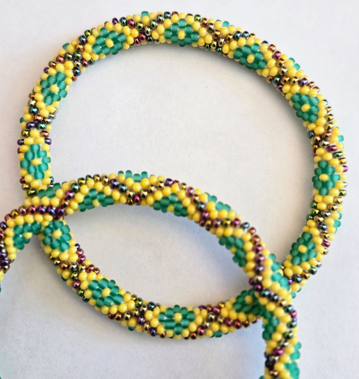 Set of 2 Handmade Glass Seed Bead Crochet Bracelets Solid Color Boho Nepal Bangl