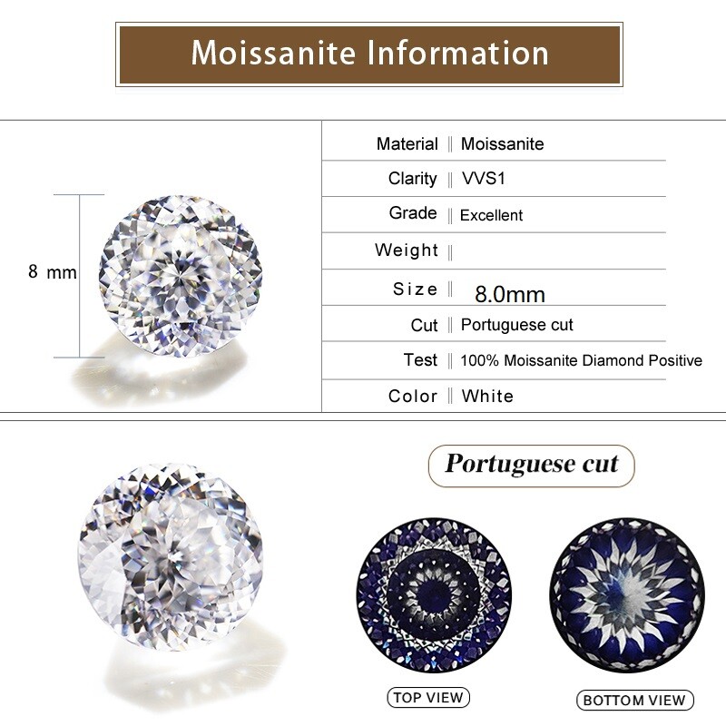 5~15mm Portuguese Cut D Color Moissanite Stone VVS1 Loose Gemstone W.Certificate