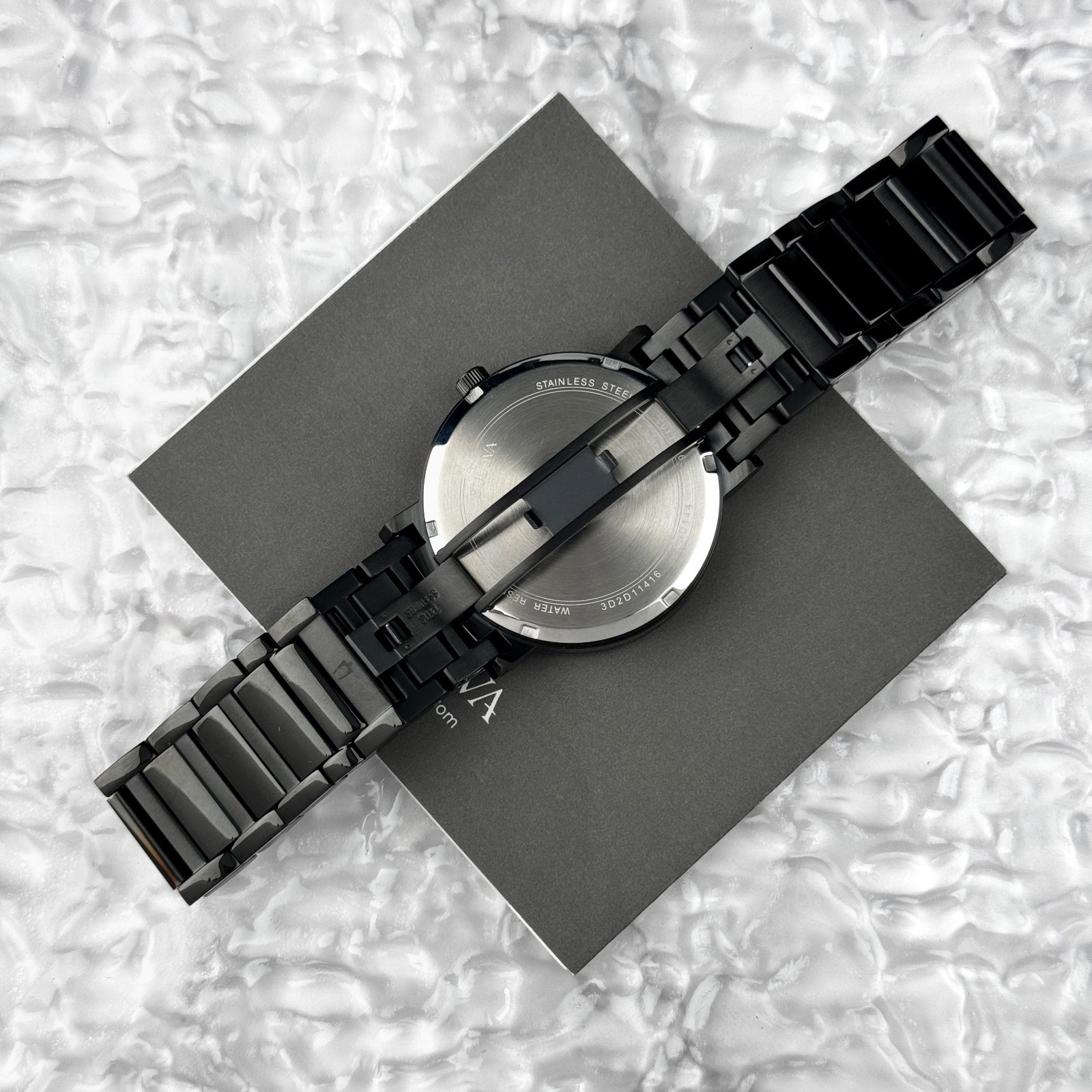 Bulova Modern Futuro Men’s Quartz Calendar Black Stainless Steel Watch 98D144