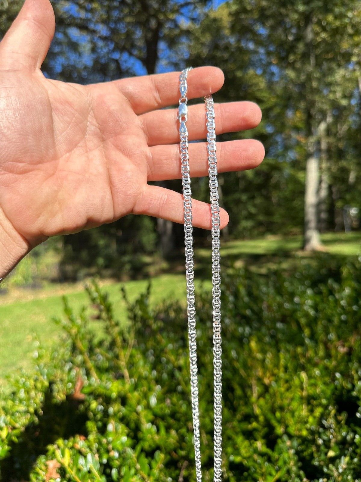 Real Tiger Eye Link Chain Necklace Or Bracelet Solid 925 Sterling Silver ITALY