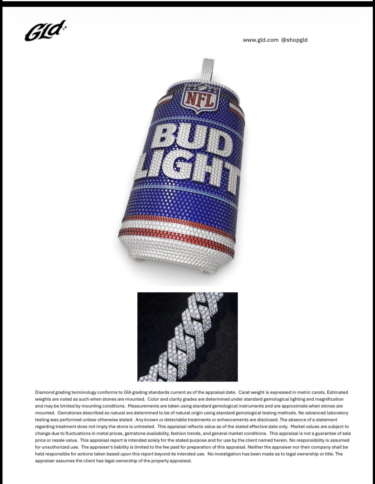 GLD x Bud Light NFL Men’s Cuban Link Chain Necklace Can Charm Pavé Signed