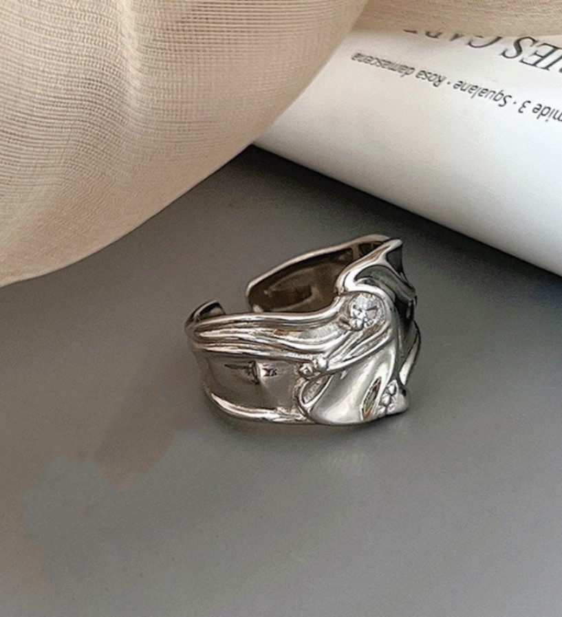 Hip Hop Silver Plated Alloy Irregular Concave Convex Vortex Women’s Open Ring