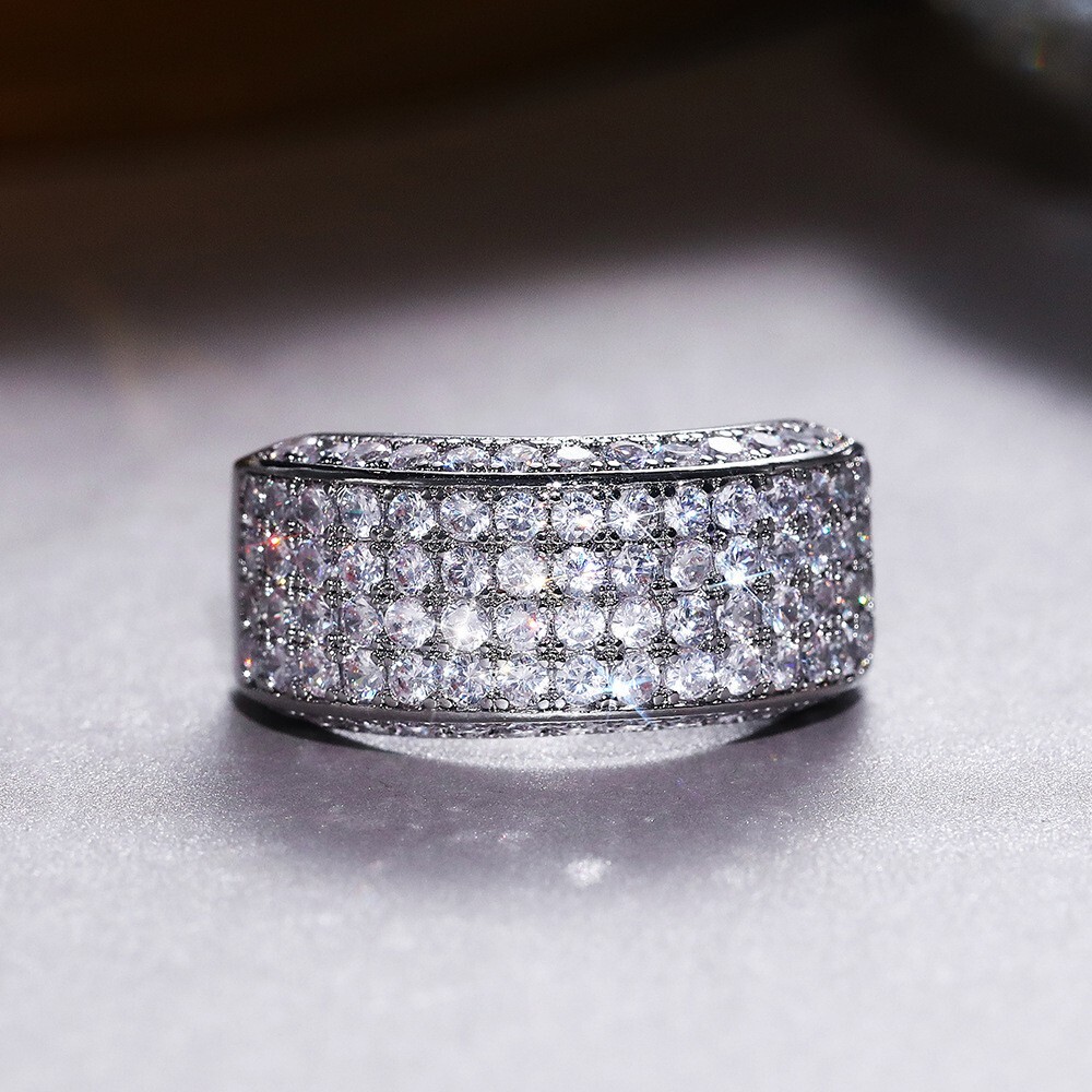 Hip Hop Ring For Christmas Gift 3.1 CT CZ Heavy Engagement Band Silver Plated