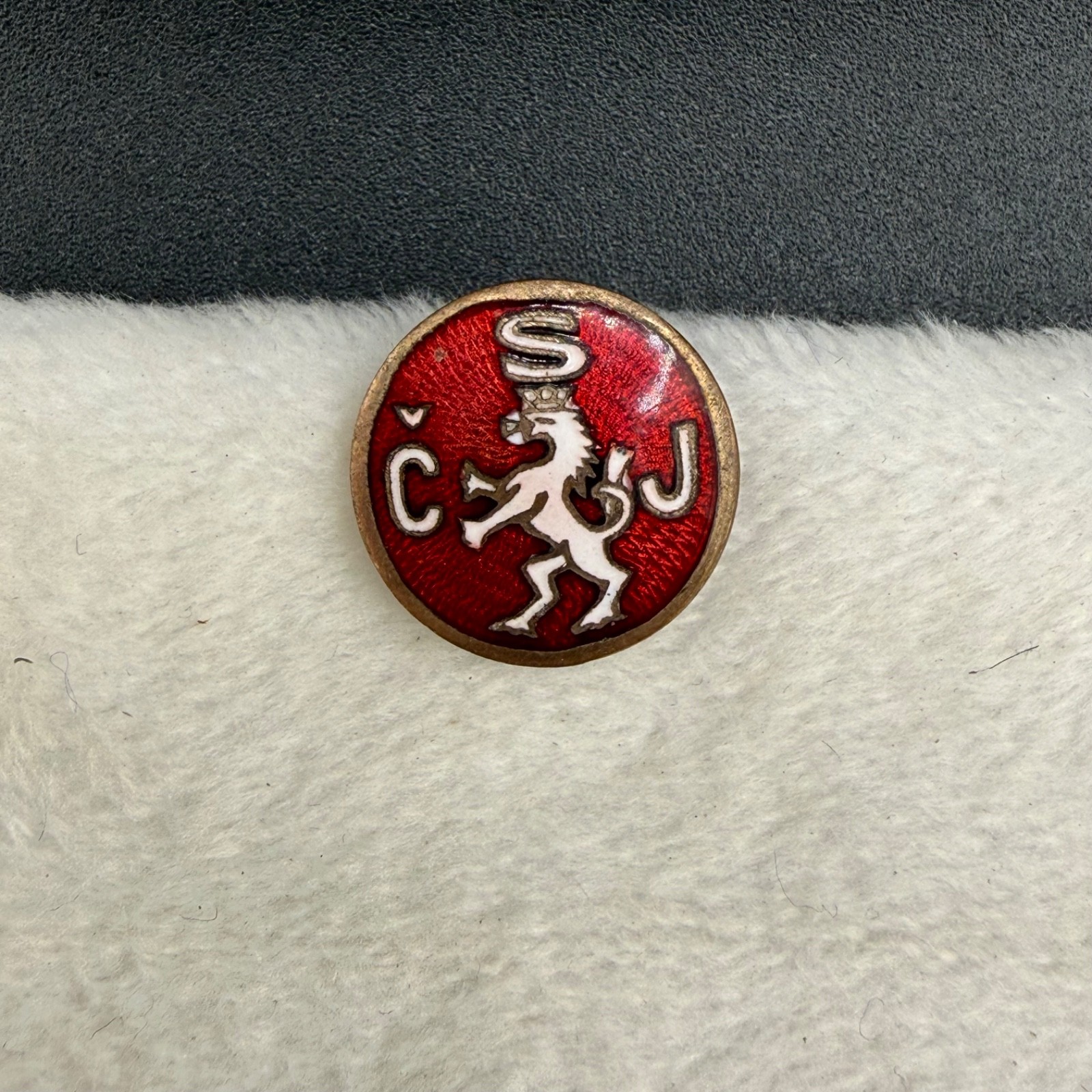 Vintage Czech Republic Enamel Pin Coat of Arms Gold JM Goodell