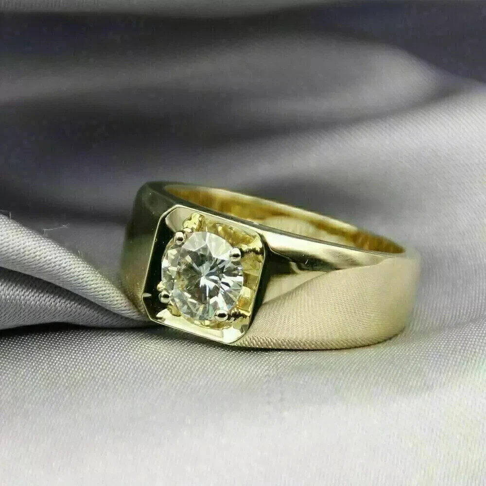 2Ct Round Cut Lab Created Diamond Solitaire Men’s Ring 14K Yellow Gold Plated