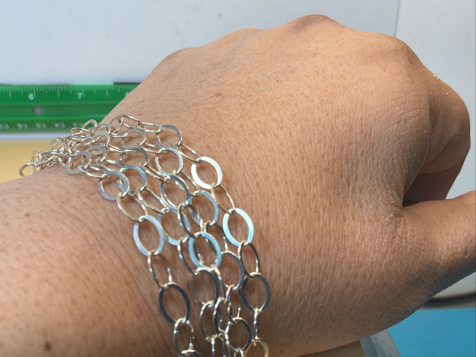 Miler Sterling silver flat oval links 5 rows chain bracelet 7 Inch ITALY