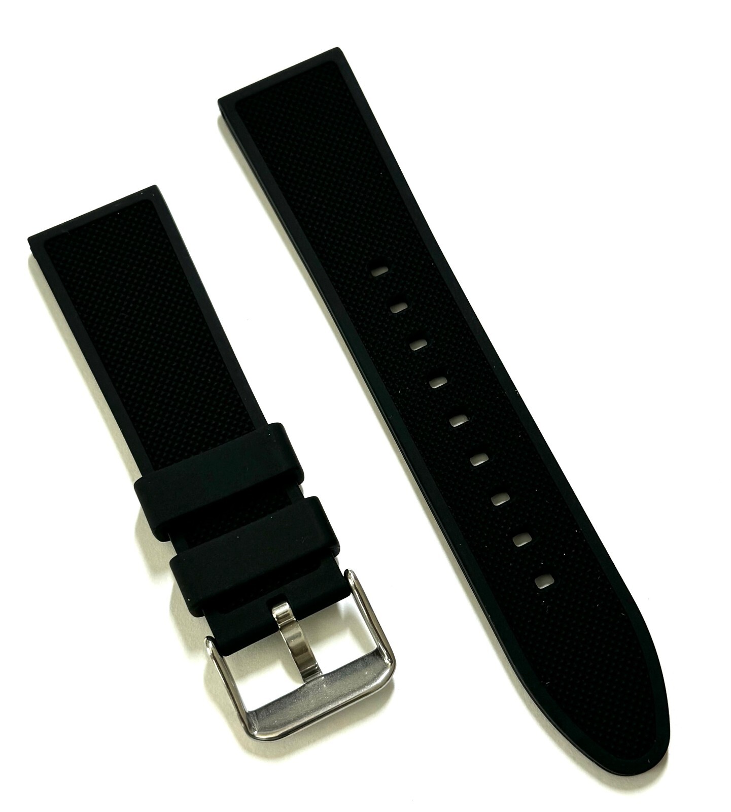 Original Bulova 22mm 98B348 Black Rubber Watch Band Strap with Silver Buckle
