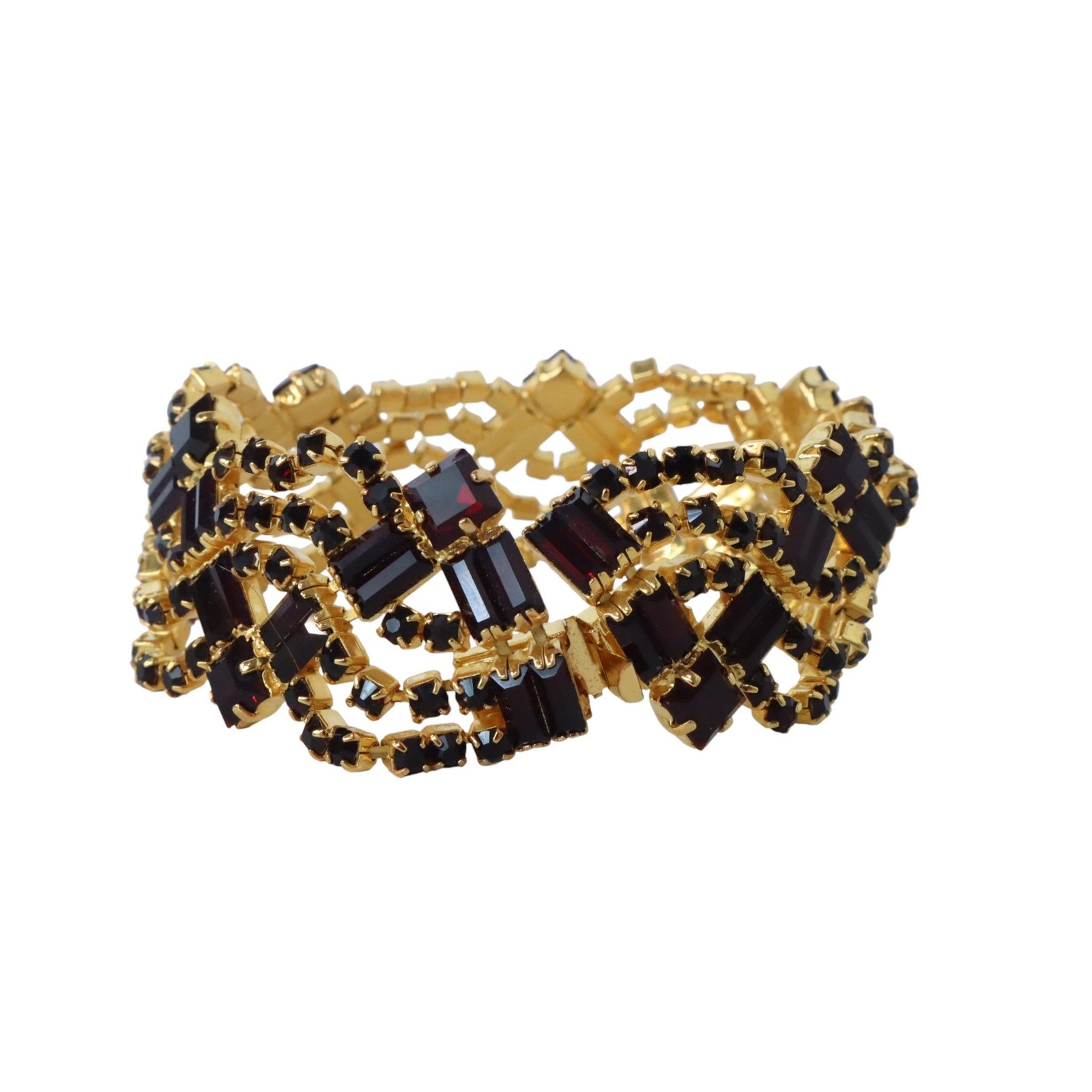 Vintage Czech Republic Garnet Glass Rhinestone Necklace Bracelet Earrings Set
