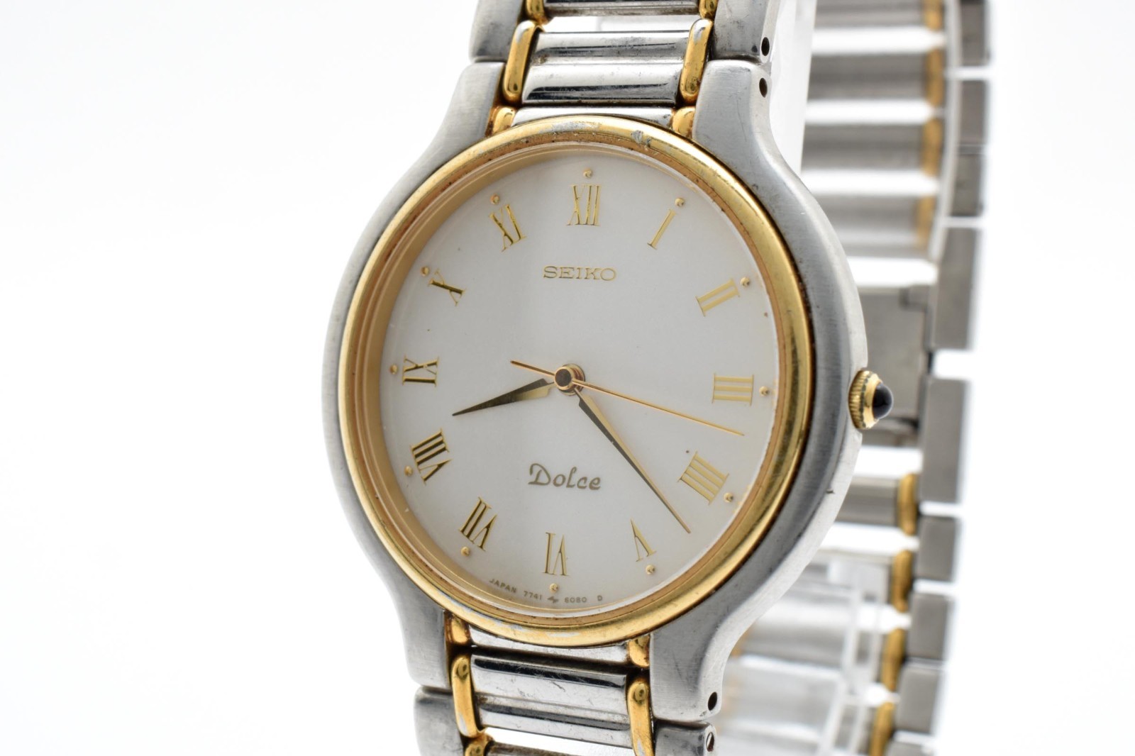 [Near Mint]Vintage SEIKO Dolce 7741-6050 Two-Tone Quartz Mens Watch JAPAN