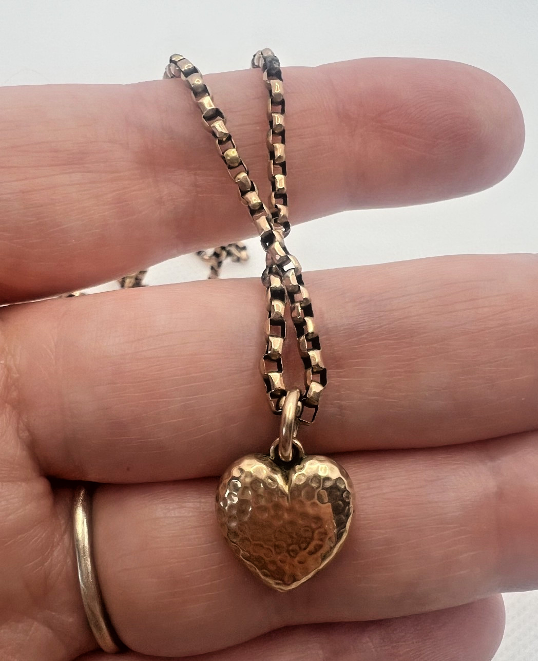 Antique 9ct Rose Gold Belcher Chain & Puffed Heart Pendant, 5.28g