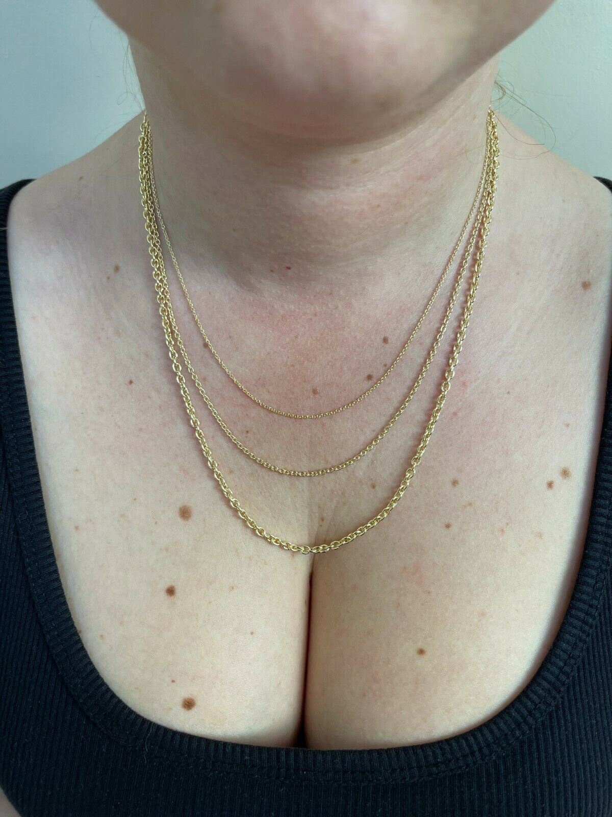Real Solid 925 Sterling Silver 14k Gold Plated Anchor Cable Chain Rolo Necklace