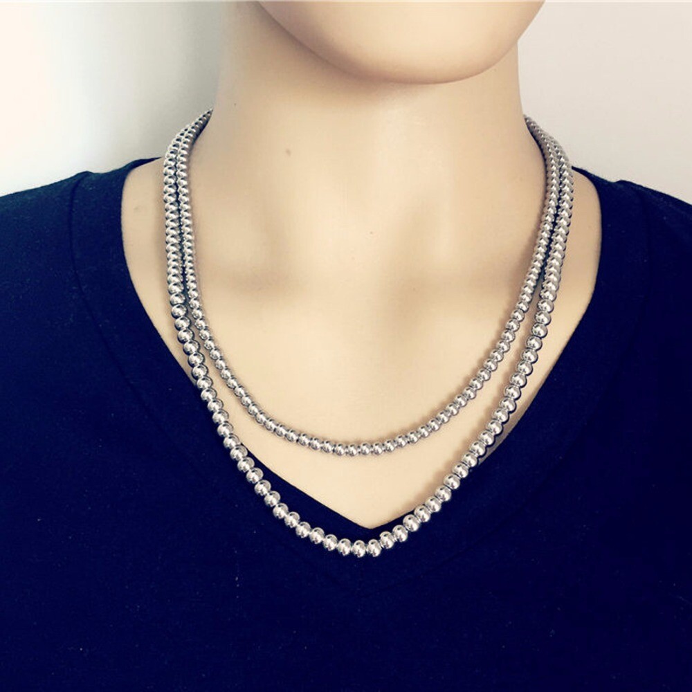 6/8/10mm Fashion Stainless Steel Solid Heavy Bead Ball Chain Necklace Never Fade