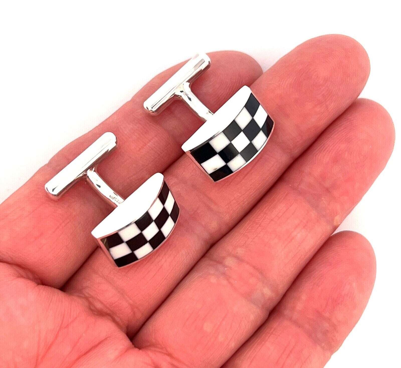 Rectangular Checkered Cufflinks Sterling Silver 925 Hallmarked By