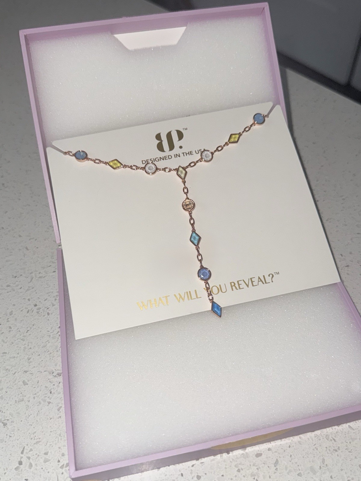 BP NK87880 Rose Gold Plated Crystal Y-Drop Station Necklace Adjustable 27in