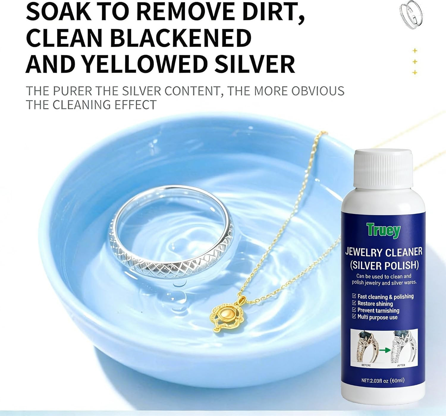 Silver Cleaner,Silver Jewelry Polish,Removes Tarnish,Restores Shine(60Ml) | Silv