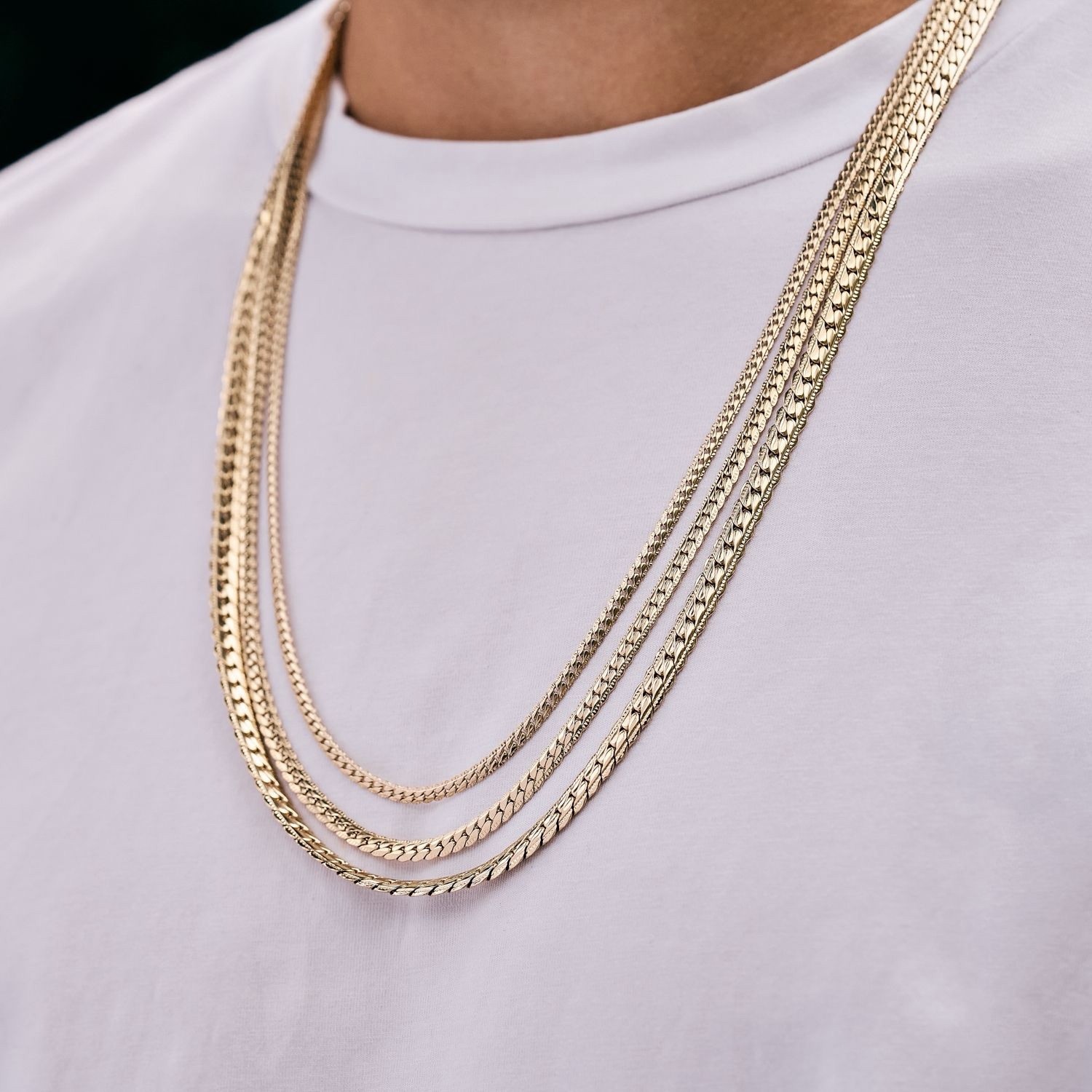 Gold-Tone Yellow Gold Herringbone Chain Necklace, Metal, No Stone