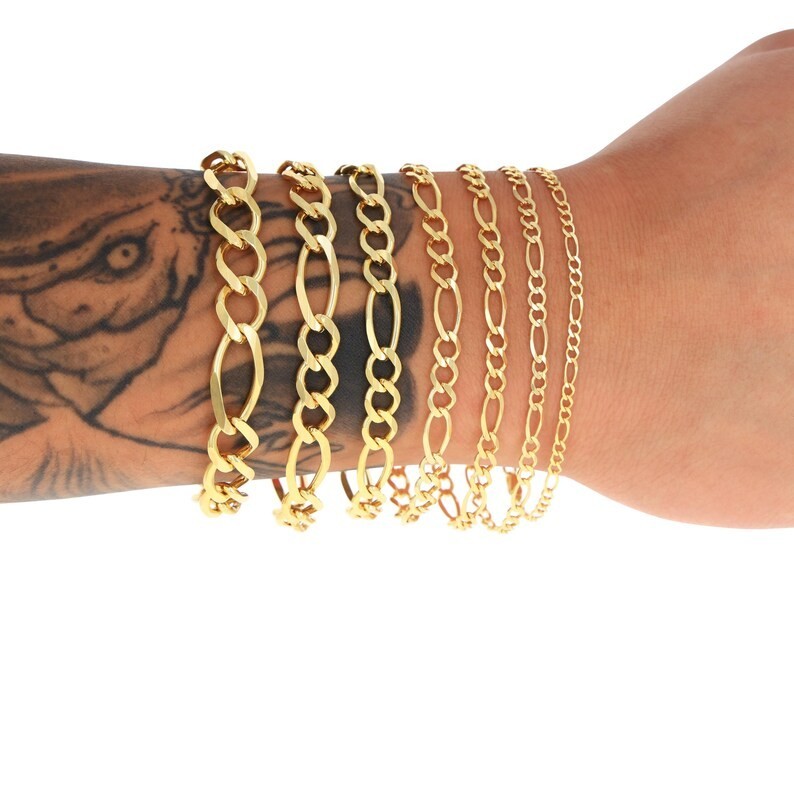 10K Yellow Gold Hollow Figaro Bracelet Real Gold Chain Unisex Jewelry 2mm-6.5mm