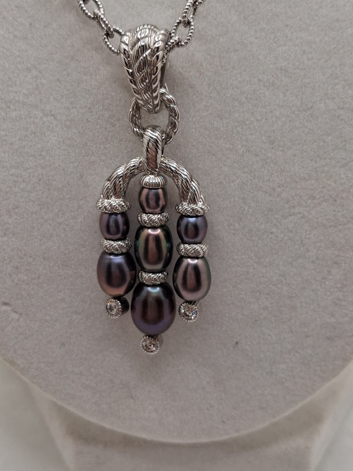 Judith Ripka Sterling Cultured Lustrous Grey Pearl Necklace & Pendant/Enhancer