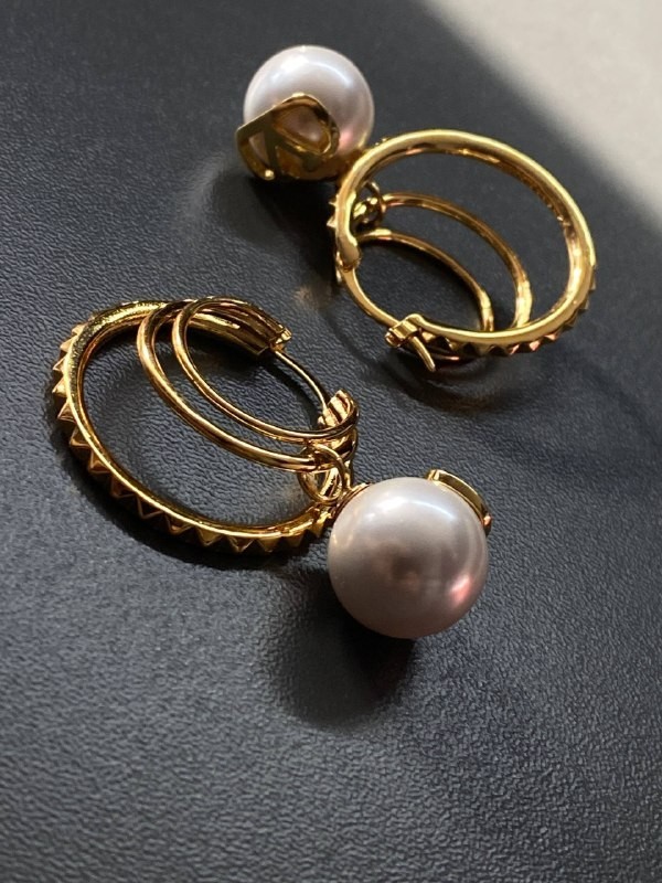Valentino Gold Pearl Triple Band Studded Earrings 4.5cm