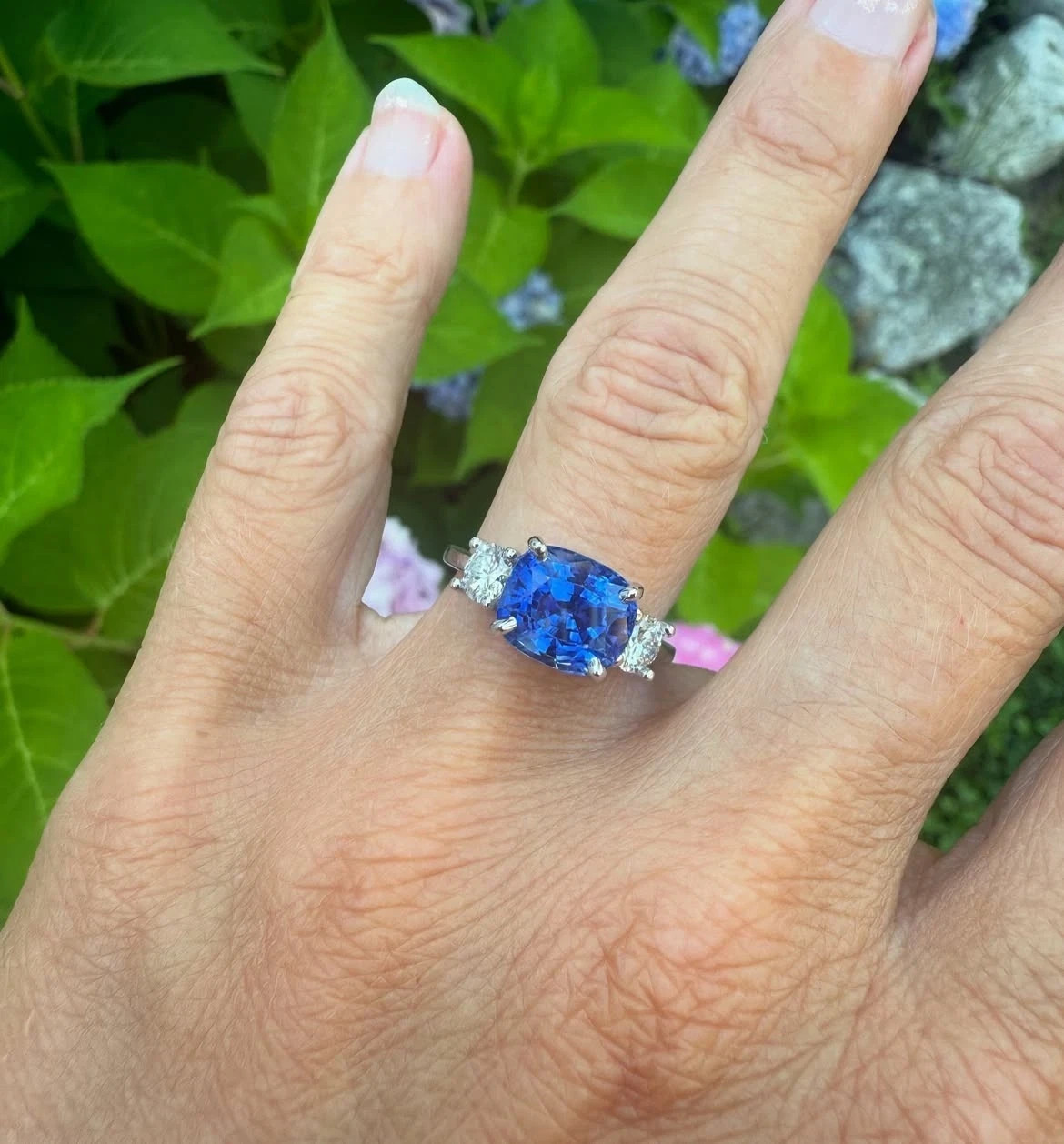 5.20Ct Cushion Cut Natural Sapphire Diamond Wedding Ring 14K White Gold 6 7 8 9