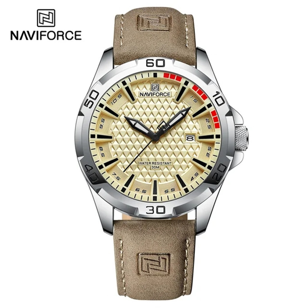 NAVIFORCE Men Quartz Watch Leather Watch Gifts Simple Dial Male Sport Wristwatch