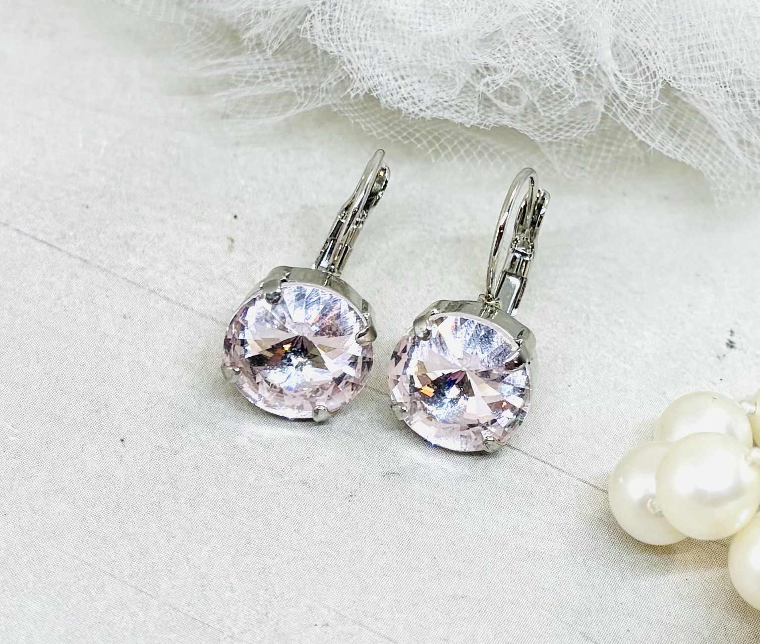 12mm Shiny Silver Plated Very Light Rosalina Pink Cup Chain Earrings Earrings