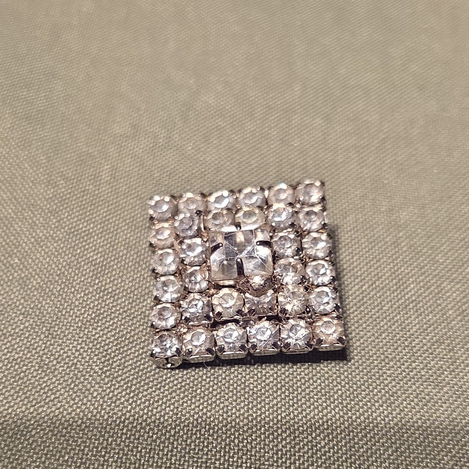 Square Clear Crystal Rhinestone Pavé Clip-On Stud Earrings Silver Tone Pair