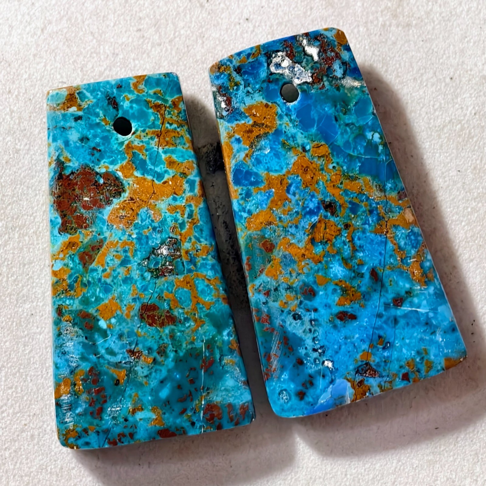 26 Cts Natural Chrysocolla Drilled Pair Cabochon Gemstone 25.9 X 14.3 MM