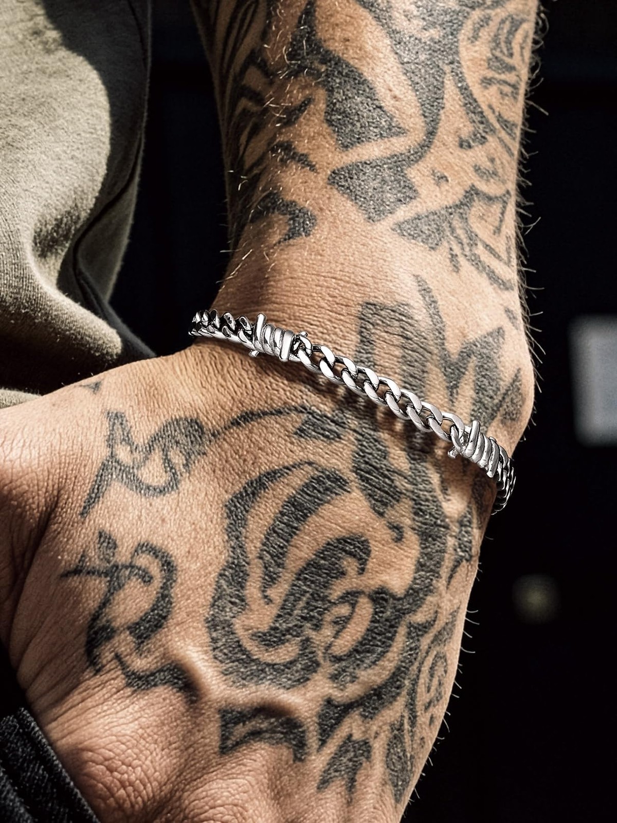 Bandmax Stainless Steel Chain Bracelet for Women Men 5MM Slim Barbed Wire Lin…