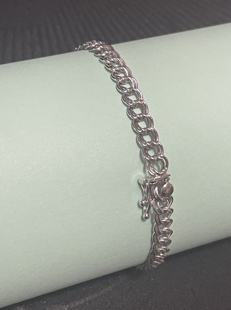 Vtg Sterling Silver Double Curb Charm Bracelet 7.25″- Box Clasp-Estate Find!￼