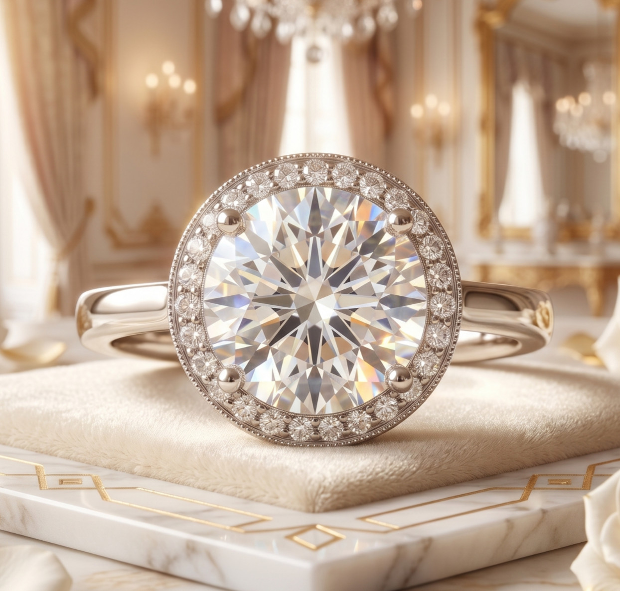 RARE 6.00 Ct Certified Round Shape White Natural Diamond Ring White Gold Finish