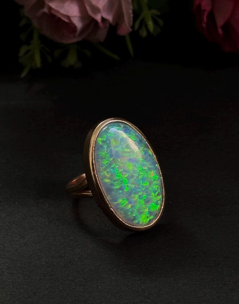 Rainbow Fire Opal Cocktail 925 Sterling Silver Ring Gift For Her
