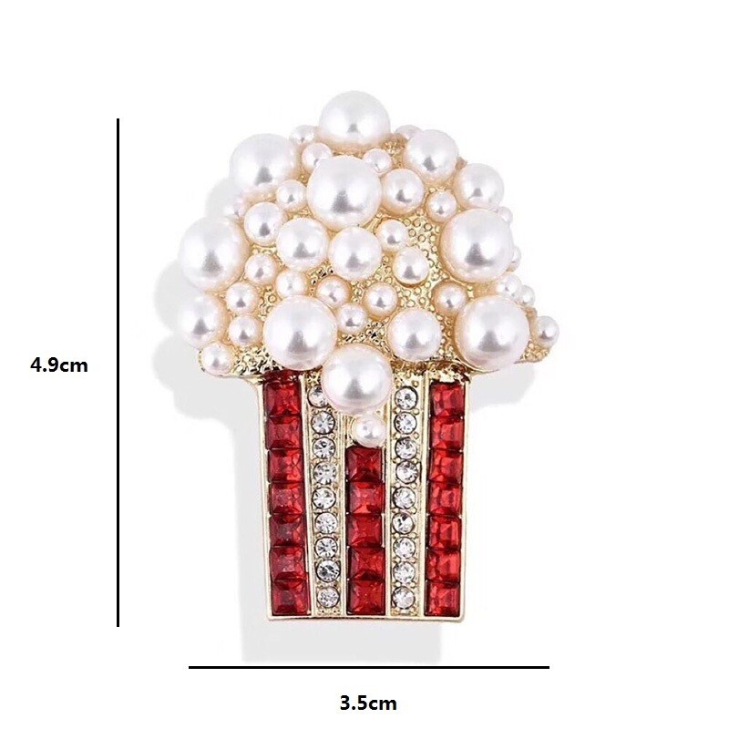 Pearl Popcorn Brooch Fashion Rhinestone Party Pin Unisex Women Kids Jewelry Gift