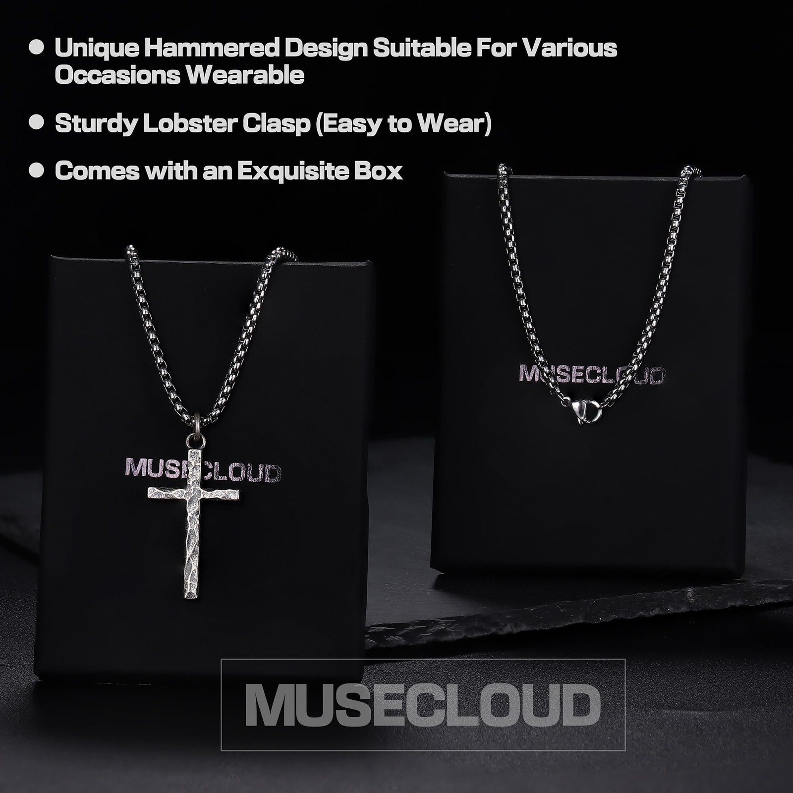 MUSECLOUD 20 inch (50cm)Chain Average Length for Men, Rustic Cross Necklace