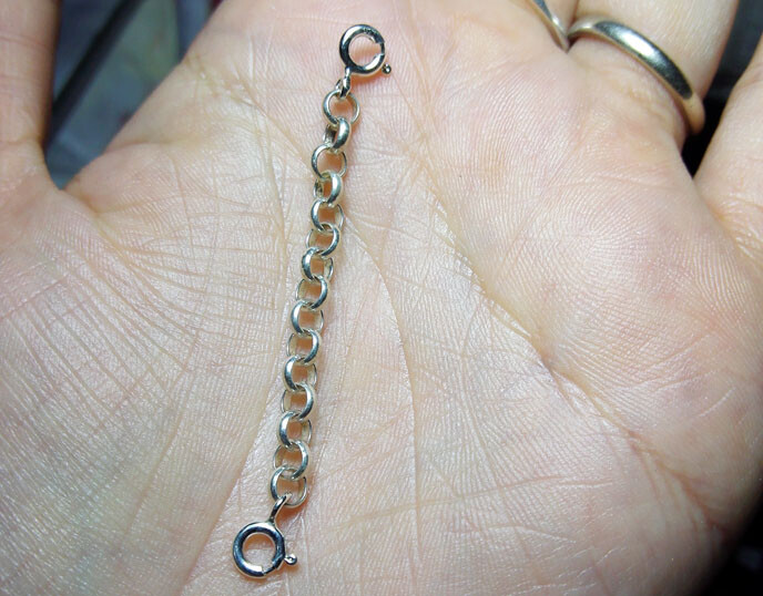 925 Sterling Silver Extender Extension Safety Chain Rolo Chain Two Spring Ring