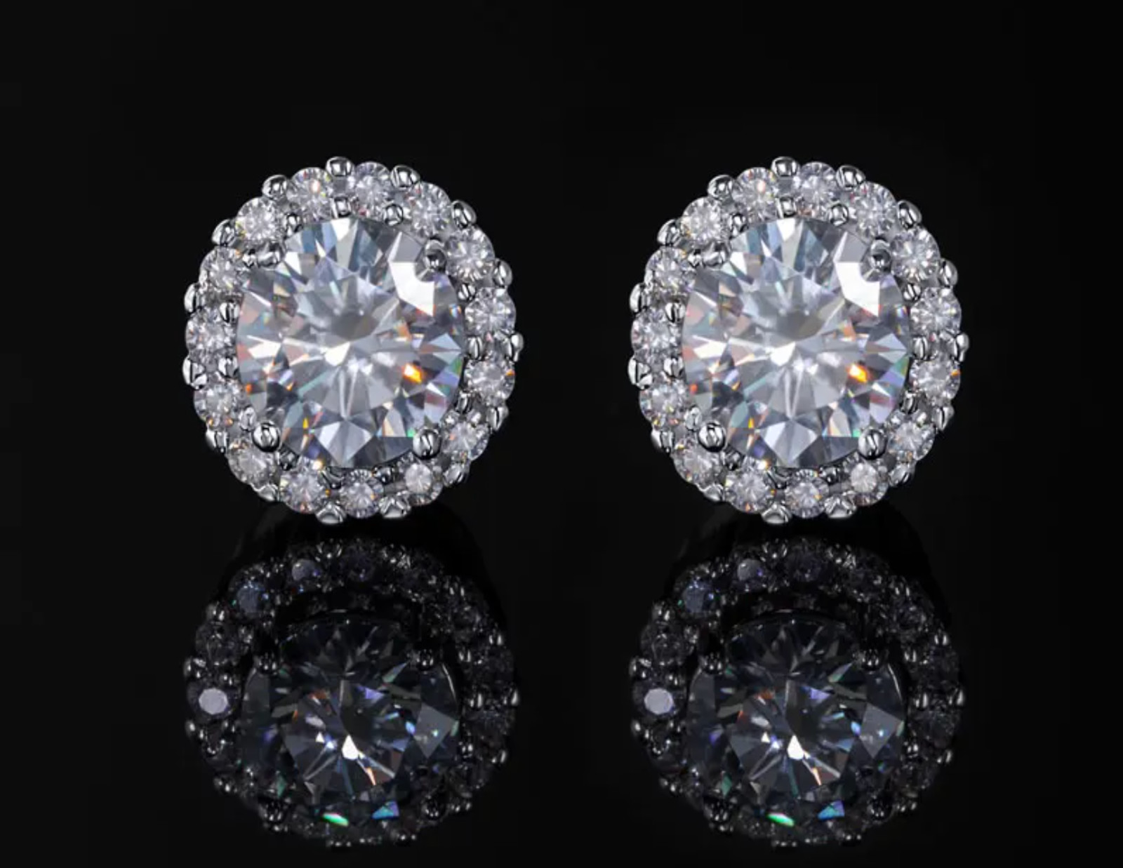 2CT Lab Created Diamond Round Cut Magnetic Non-Piercing Stud 925 Sterling Silver