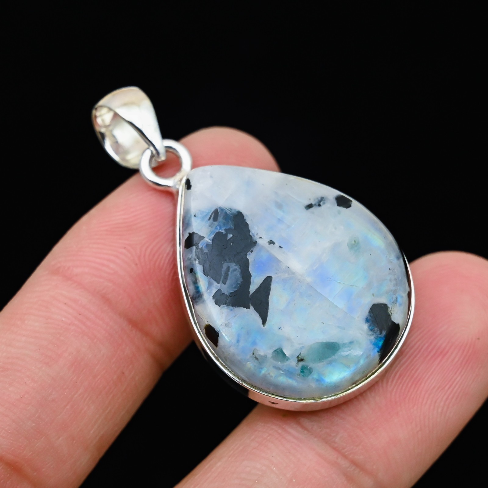 Rainbow Moonstone Gemstone 925 Sterling Silver Handmade Pendant Jewelry Gift For