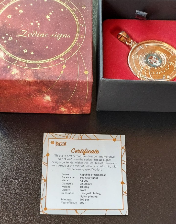LEO Zodiac Pendant .999 Silver Coin Rose Gold Plated Limited Edition Free Ship