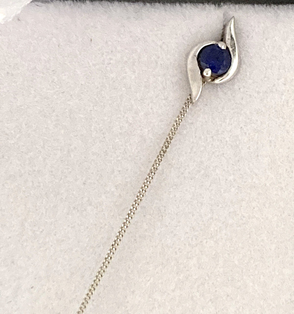 9ct White Gold Sapphire Pendant , Chain With Matching Earrings 9 Carat