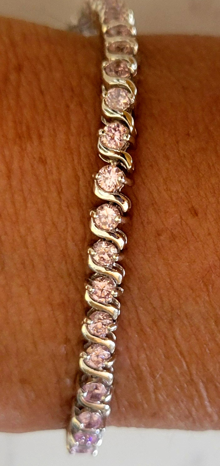 NEW Sterling Silver Tennis Bracelet Pink Topaz DW Thailand 14g