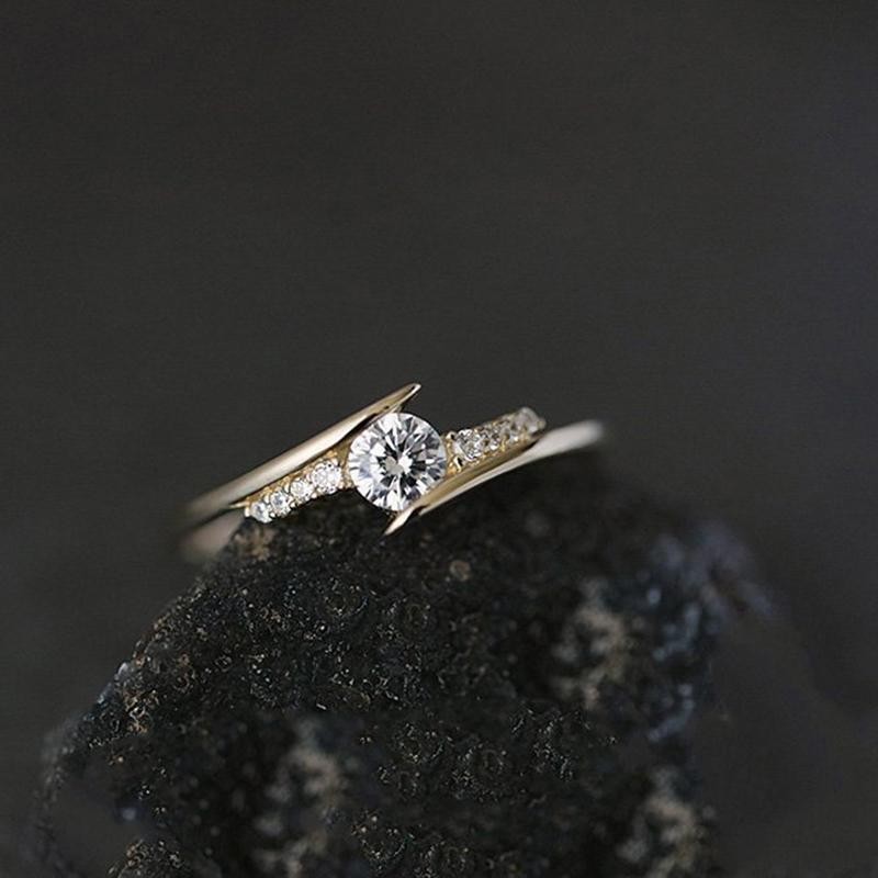 Modern Gold Color Wedding Ring for Women Cubic Zirconia Engagement Jewelry Gift