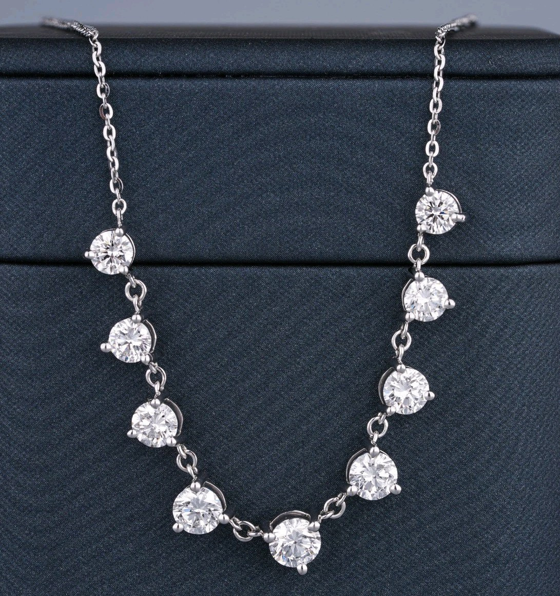 9 Ct Certified Treated Off White Diamond Solitaire Chain Necklace,925 Silver