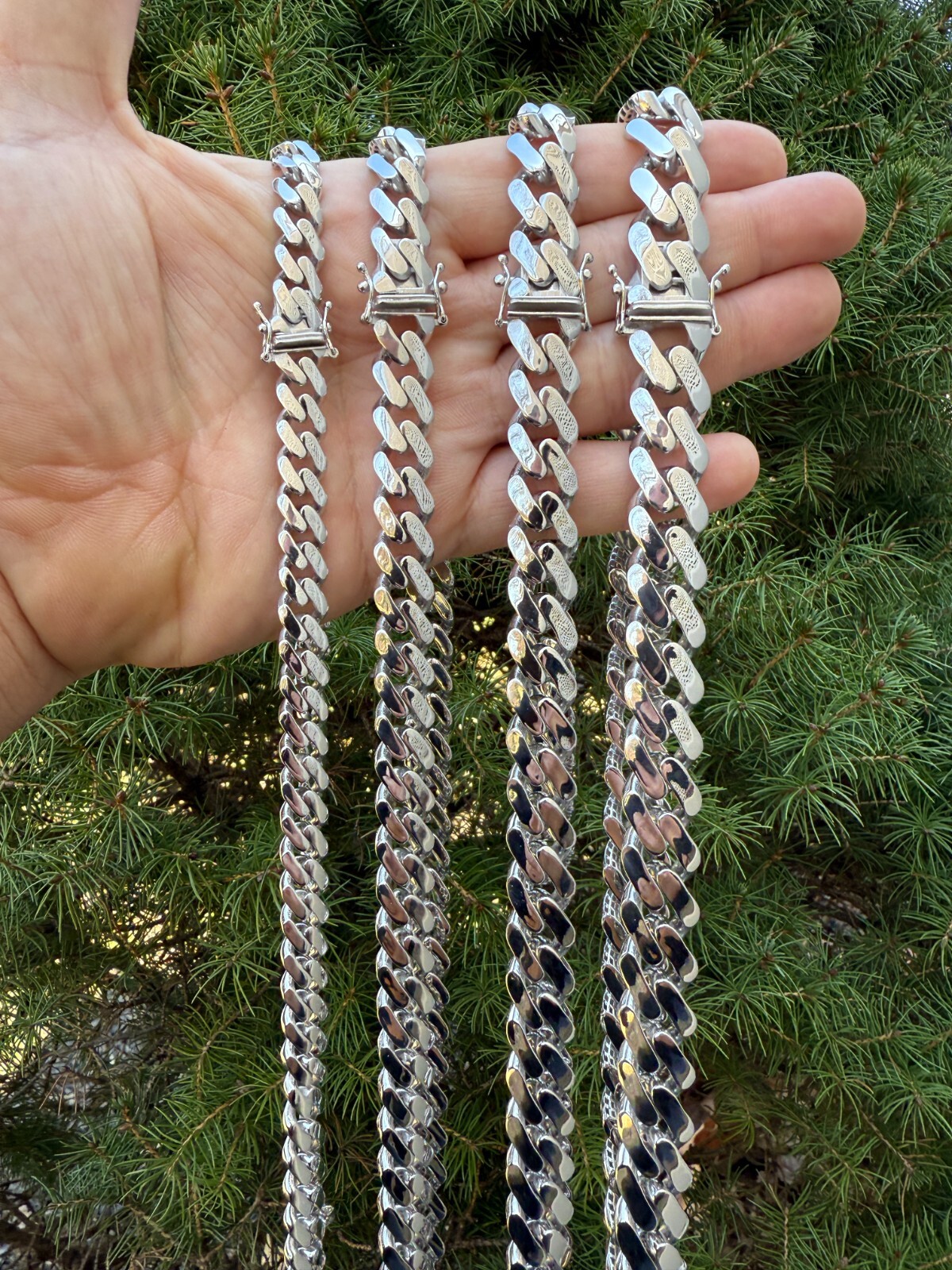 Monaco Cuban Link Chain Necklace Hollow Real 925 Sterling Silver 9-15mm Rhodium