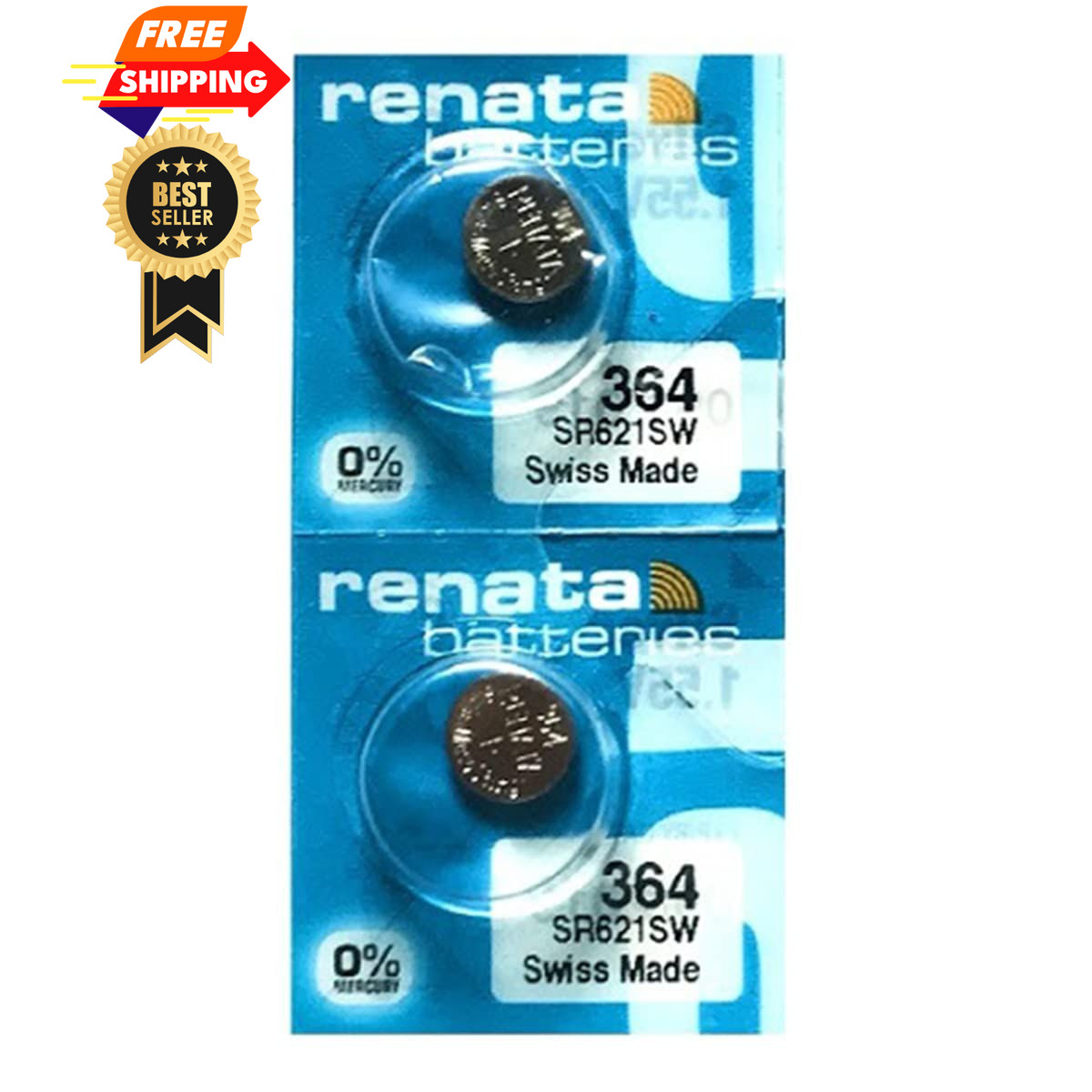 Renata 364 SR621SW Batteries – 1.55V Silver Oxide 364 1 Count (Pack of 2)
